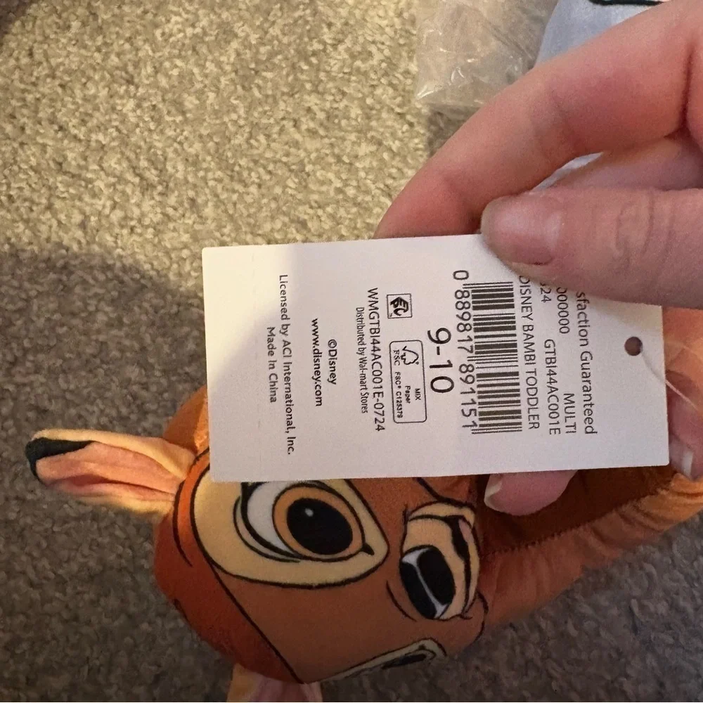 Disney Slippers NEW Bambi Thumper 5-6 7-8 9-10 Brown Gray Kids Plush Rabbit Deer